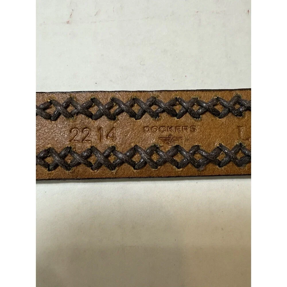 Vtg 1990’s Dockers Genuine Leather Belt Unisex Brown Braided Brass Buckle Size L